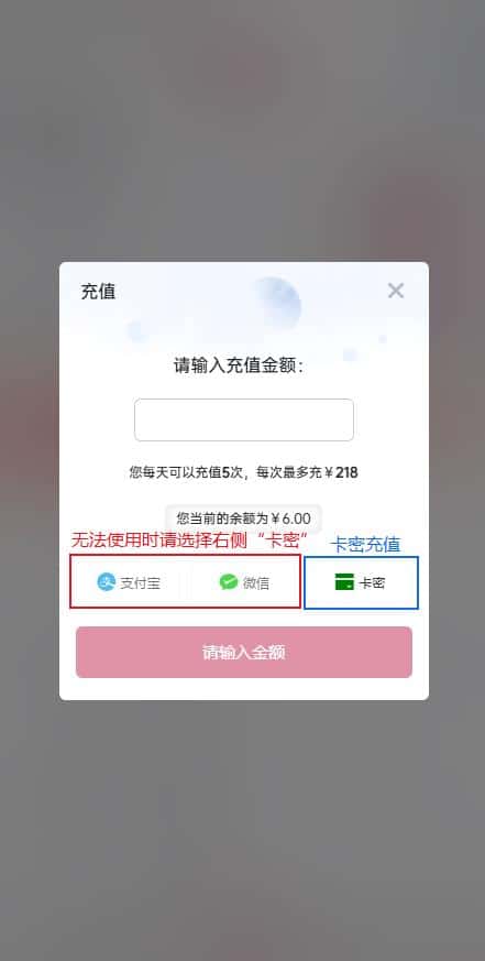手机端使用【卡密】方式充值插图3